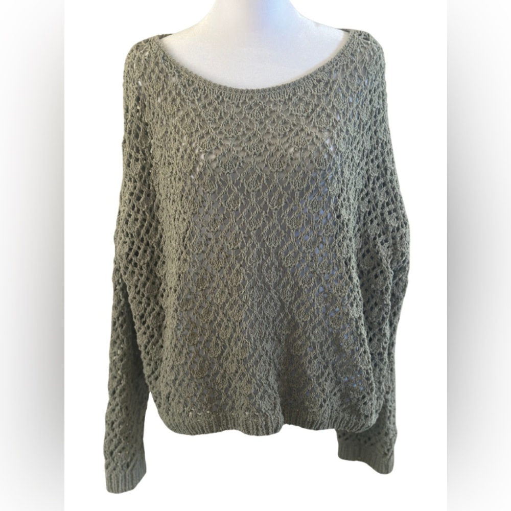 Moon & Madison Sage Green Crochet Knit Sweater